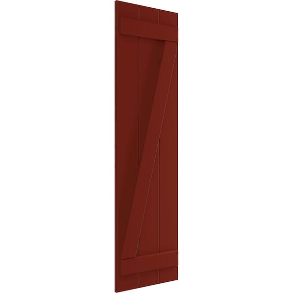 True Fit PVC Three Board Joined Board-n-Batten Shutters W/Z-Bar, Pepper Red , 16 1/8W X 30H